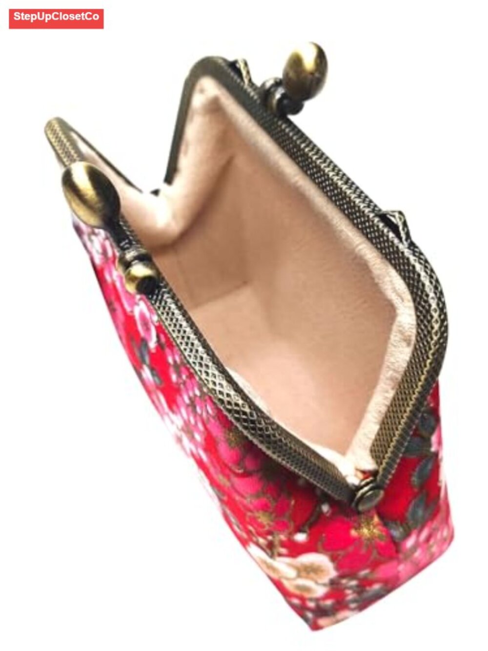 Cotton Floral Kiss Lock Coin Purse Wristlet Clutch - Picture 6 of 6